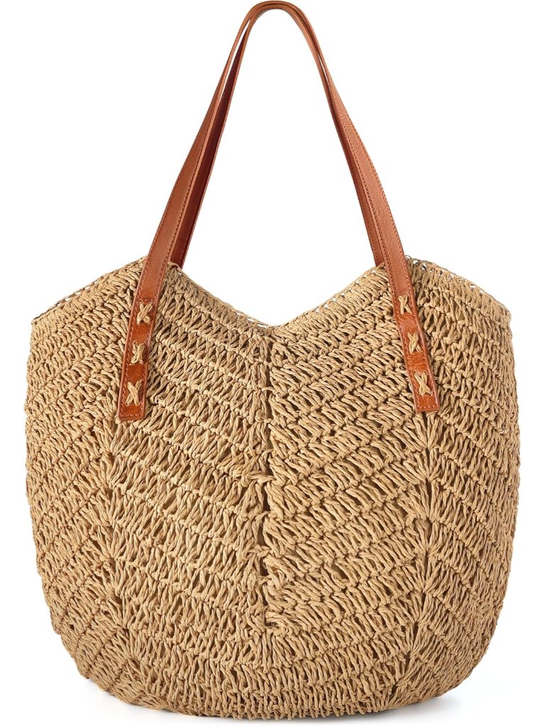 Beach Bags For Women - Straw Bag With Zipper, Soft Woven Beach Bag, Casual Straw